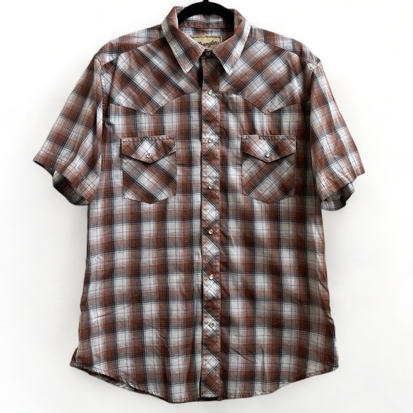 Wrangler Other - Wrangler Pearl Snap Button Short Sleeve Men's Collared Shirt Size Large